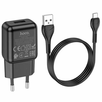 Сетевое зарядное устройство Hoco C96A Charger 2.1A кабель Micro USB, Black