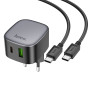 Мережевий зарядний пристрій Hoco CS32A Type-C / USB QC3.0 PD20W з кабелем Type-C to Type-C, Black