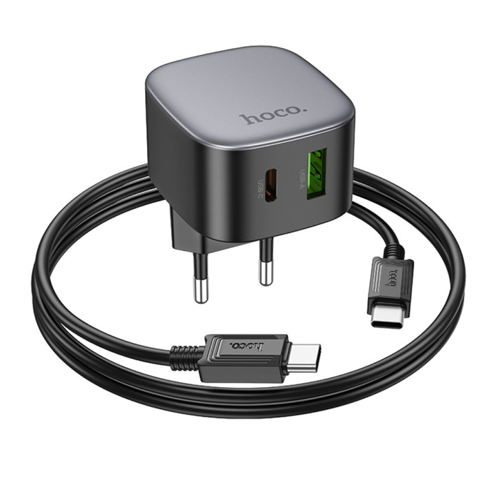Сетевое зарядное устройство Hoco CS32A Type-C / USB QC3.0 PD20W с кабелем Typy-C to Type-C, Black