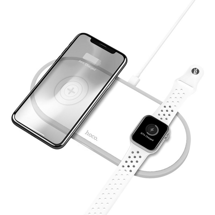 Беспроводное зарядное устройство Hoco CW20 2 В 1 для смартфонов с технологией Qi и Apple Watch, QC 3.0, White