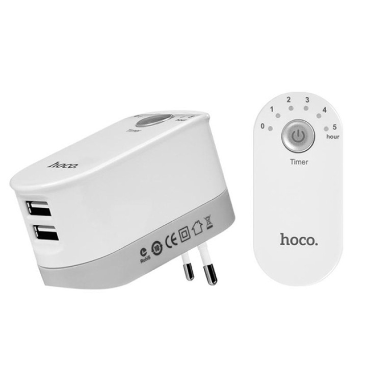 Сетевое зарядное устройство Hoco C16 Fixed Time 2 USB 2.4а (White), без кабеля