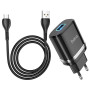 Сетевое зарядное устройство Hoco N1 USB 2.4A Lightning 1m, Black