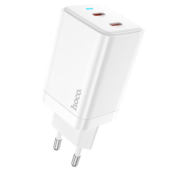 Сетевое Зарядное Устройство Hoco N23 PD45W (2 Type-C) + Type-C - Lightning, White