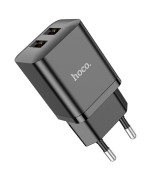 Мережевий зарядний пристрій Hoco N25 (2USB/2.1A) + USB - Type-C, Black