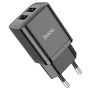 Мережевий зарядний пристрій Hoco N25 (2USB/2.1A) + USB - Type-C, Black