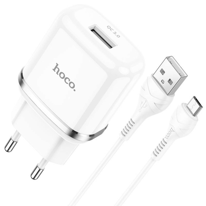 Сетевое зарядное устройство Hoco N3 USB 3.0A QC3.0 18W microUSB 1m