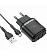 Сетевое зарядное устройство Hoco N4 Aspiring с кабелем MicroUSB 2.4A 2USB, Black