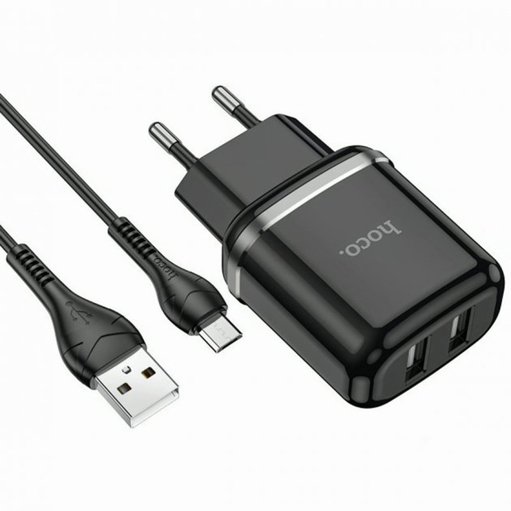 Мережевий зарядний пристрій Hoco N4 Aspiring з кабелем MicroUSB 2.4A 2USB, Black