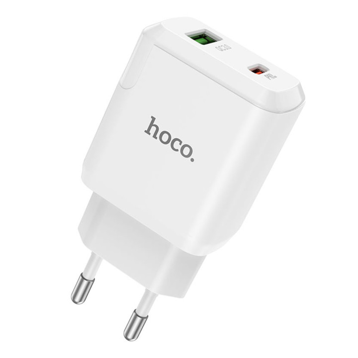 Мережевий зарядний пристрій Hoco N5 USB QC3.0 3A, Type-C PD 20W, White