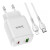 Мережевий зарядний пристрій Hoco N5 USB QC3.0 3A, Type-C PD - Lightning 1m, White