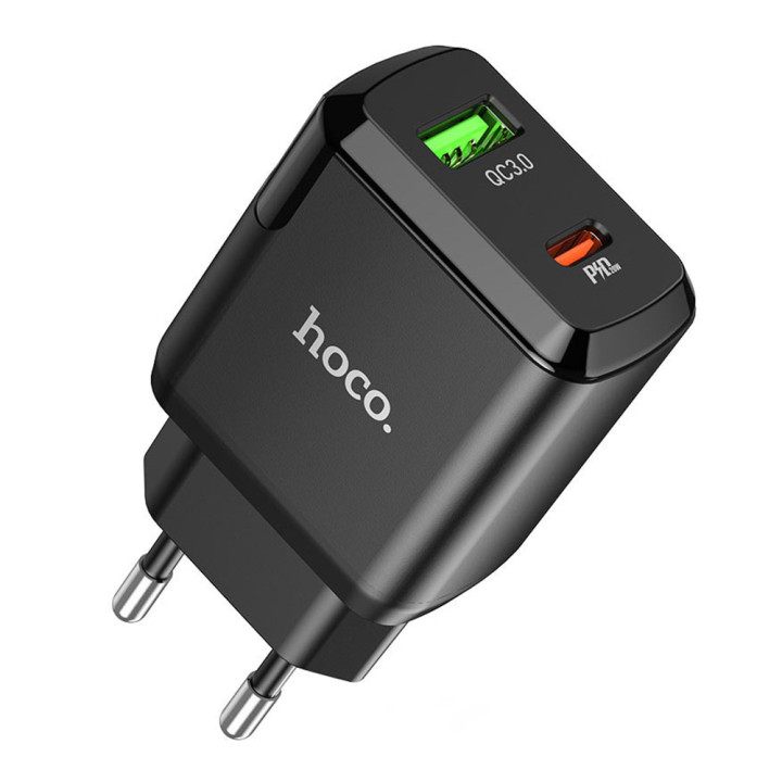 Сетевое зарядное устройство Hoco N5 USB QC3.0 3A, Type-C PD 20W, Black