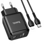 Сетевое зарядное устройство Hoco N5 USB QC3.0 3A, Type-C PD - Lightning 1m, Black