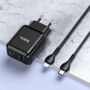 Мережевий зарядний пристрій Hoco N5 USB QC3.0 3A, Type-C PD - Lightning 1m, Black