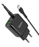 Мережевий зарядний пристрій Hoco N5 USB QC3.0 3A, PD 20W Type-C 1м, Black