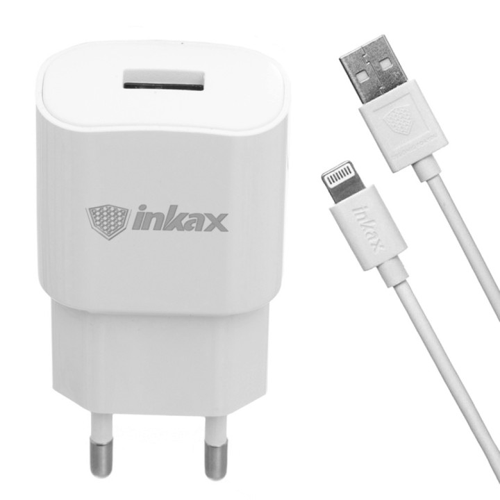 Сетевое зарядное устройство INKAX CD-27 USB 2.1A Lightning 1м, White