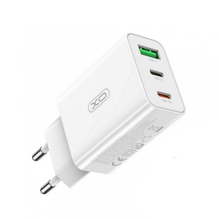 Мережевий зарядний пристрій XO L101 з кабелем Micro USB 1USB / 2Type-C QC3.0 20W, White