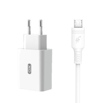 Мережевий зарядний пристрій XO L36 USB 3A QC3.0 Micro 1м, White