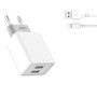 Сетевое зарядное устройство XO L65 (2USB/2.4A) + USB - MicroUSB (30pc), White