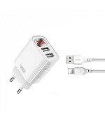 Сетевое зарядное устройство XO L-95 2USB 2.4A с LCD дисплеем и кабелем USB - Lightning, White