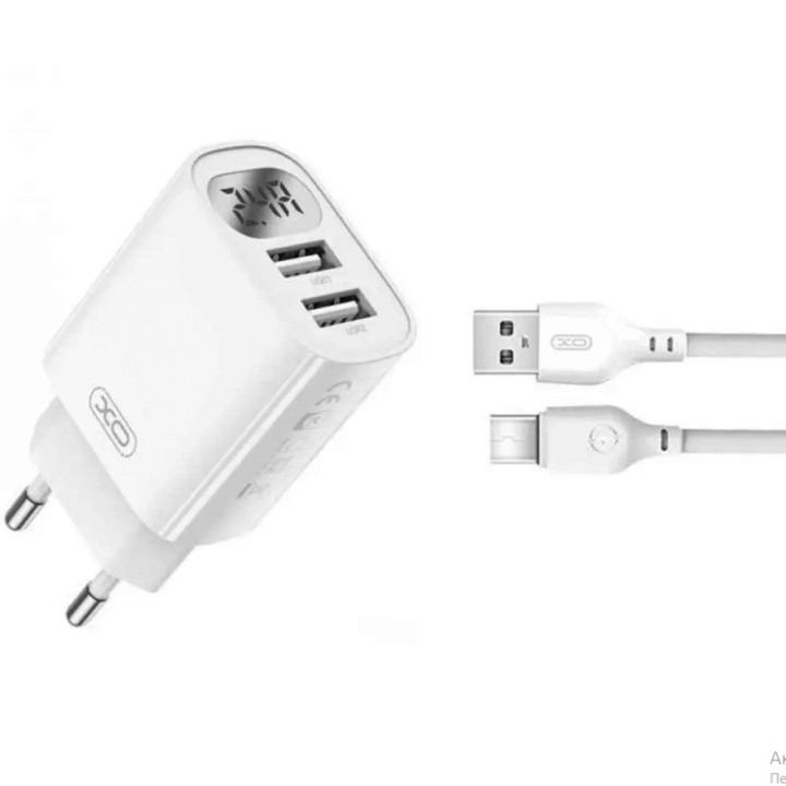 Мережевий зарядний пристрій XO L-95 2USB 2.4A з LCD дисплеем та кабелем USB - Type-C, White