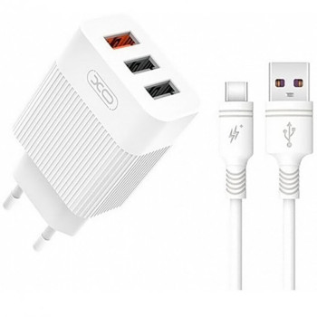 МЗУ XO L72 QC3.0 (3USB/3A) + USB - Type-C (100pc), White