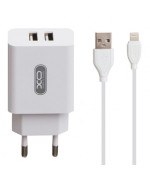 Мережевий зарядний пристрій XO L17 2 USB 2.1A lightning 1м, White