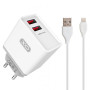 Мережевий зарядний пристрій XO L31 2 USB 2.4A Lghtning 1м, White