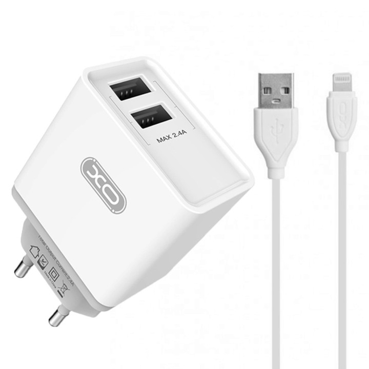 Сетевое зарядное устройство XO L31 2 USB 2.4A lightning 1м, White