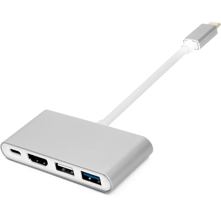 Перехідник PowerPlant Type-C (M) - 4*USB 2.0 / 3.0, HDMI, Type-C (F), White