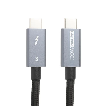 USB Кабель PowerPlant Thunderbolt 3, USB-C - USB-C, 40Gbps, 100W, 20V/ 5A, 4K/ 60HZ, 1м, Black