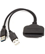 Адаптер PowerPlant 2*USB 3.0 - SATA III, 15 см, Black
