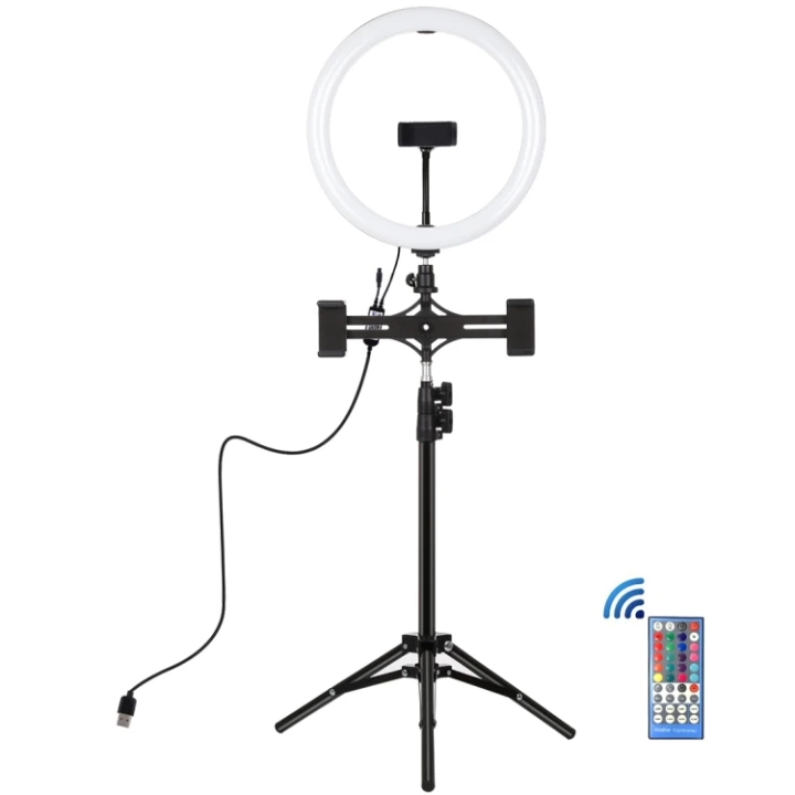 Кільцева USB LED лампа Puluz PKT3068B 11.8" + штатив 1.1m, Black
