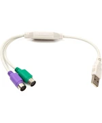 USB Переходник PowerPlant USB -2х PS/2, 30 см, White
