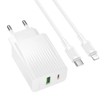 Мережевий зарядний пристрій з кабелем BOROFONE BAS76A PD30W+QC3.0, White