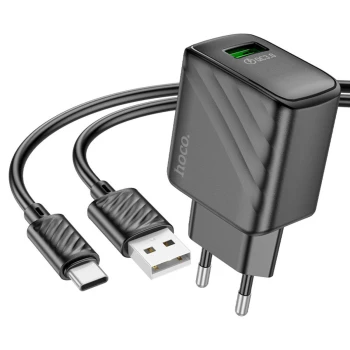 Сетевое зарядное устройство HOCO CS21A USB QC3.0 18W кабель USB - Type-C 1m, Black