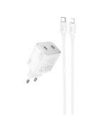 Сетевое зарядное устройство HOCO N42 Elogiado dual-port PD45W cable Type-C to Lightning, White