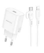 Сетевое зарядное устройство BOROFONE BA82A Platinum single port PD25W / QC3.0 Cable Type-C to Lightning, White