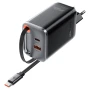 Мережевий зарядний пристрій ACEFAST A111 PD67W / QC4.0 with retractable cable, Black