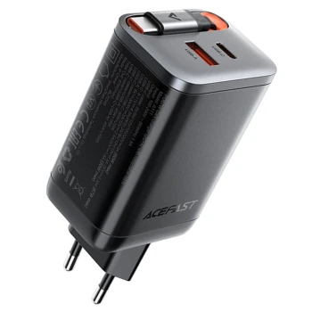 Мережевий зарядний пристрій ACEFAST A111 PD67W / QC4.0 with retractable cable, Black