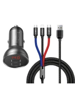 Автомобільний зарядний пристрій Baseus Digital Display Dual USB 4.8A 24W cable 3-in-1 1.2m, Black ( TZCCBX-0G )