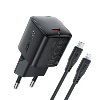Мережевий зарядний пристрій ACEFAST A118 Type-C PD30W with cable, Black
