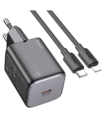 Сетевое зарядное устройство HOCO N40 PD20W / QC3.0 cable Type-C to Lightning, Black