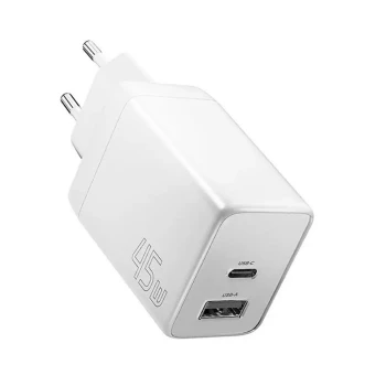 Мережевий зарядний пристрій ESSAGER ECT45W Gan PD45W / QC4.0 3A, White
