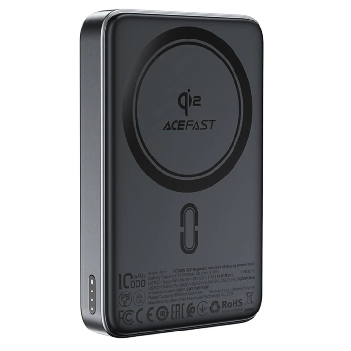 Зовнішній акумулятор ACEFAST M11 PD30W Qi2 magnetic wireless charging power bank 10000 mAh, Black