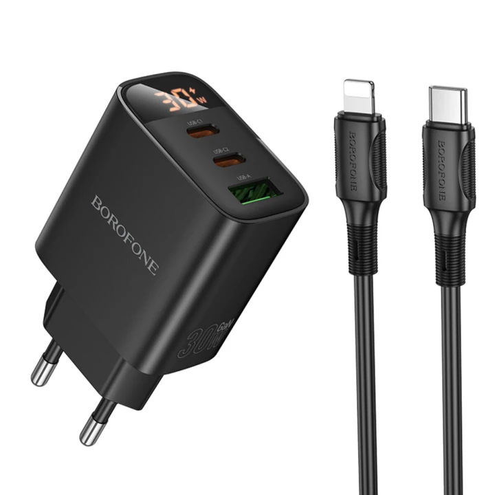 Мережевий зарядний пристрій BOROFONE BA98A PD30W / QC3.0 Cable Type-C to Lightning, Black