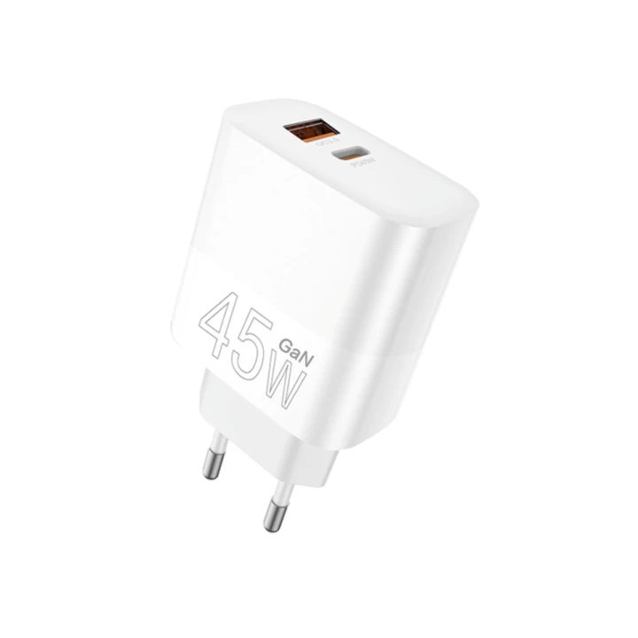 Сетевое зарядное устройство WUW-C209 PD45W / QC3.0 Type-C / USB, White