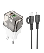 Сетевое зарядное устройство BOROFONE BA80A PD20W / QC3.0 cable Type-C to Lightning, Transparent Black