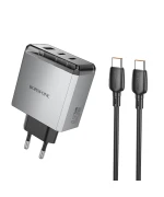 Сетевое зарядное устройство BOROFONE BN22 Lena PD65W / QC4.0 cable Type-C to Type-C. Metal Gray