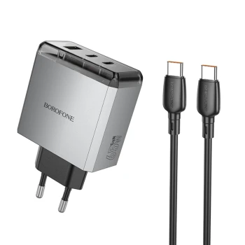Сетевое зарядное устройство BOROFONE BN22 Lena PD65W / QC4.0 cable Type-C to Type-C. Metal Gray