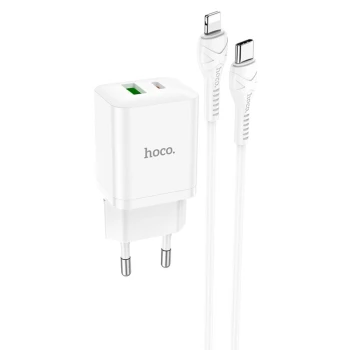 Мережевий зарядний пристрій HOCO N28 PD20W / QC3.0 cable Type-C to Lightning White